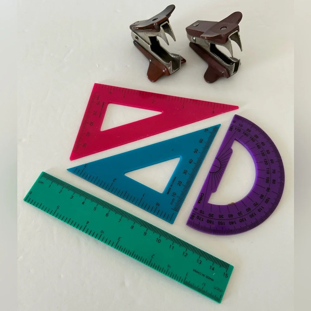 🦋 5/$25 - Miscellaneous School Supplies: Geometry Rulers and VTG Staple Removers
